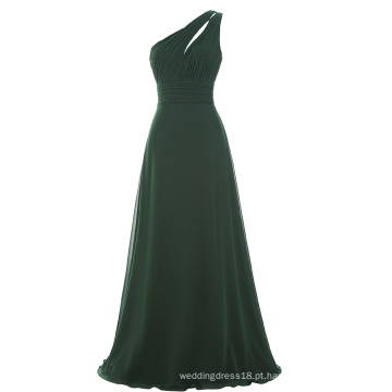 Starzz One Shoulder Long Dark Green Simples vestido de dama de honra Chiffon ST000071-5